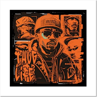 Thug Life Masterpiece Featuring Black Men on Orange Pattern Posters and Art